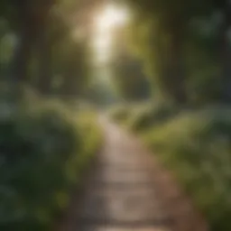 A serene park path surrounded by nature, illustrating a perfect walking environment.