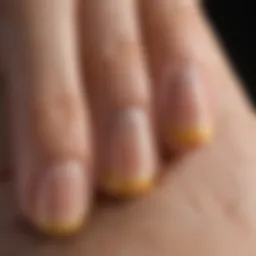 Close-up of yellow toenails highlighting discoloration